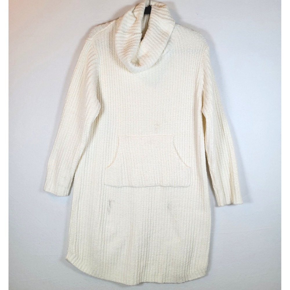 Softies Womens Ribbed Cowl Neck Chenille Pocket Tunic Sweater Top Size XL White